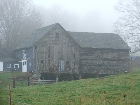 Northwood NH Pittsfield NH area barn in fog